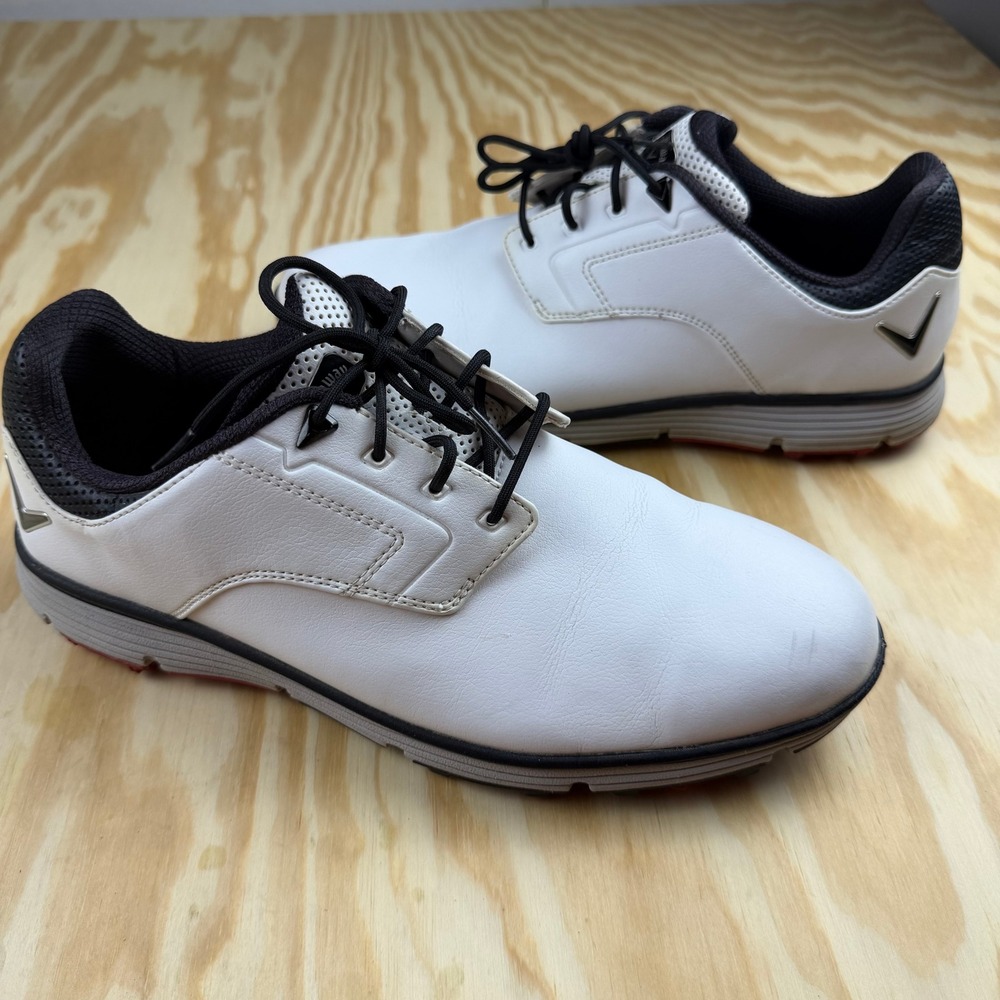 Callaway Mens White Black Spiked Golf Shoes Low Top Lace Up No Insoles